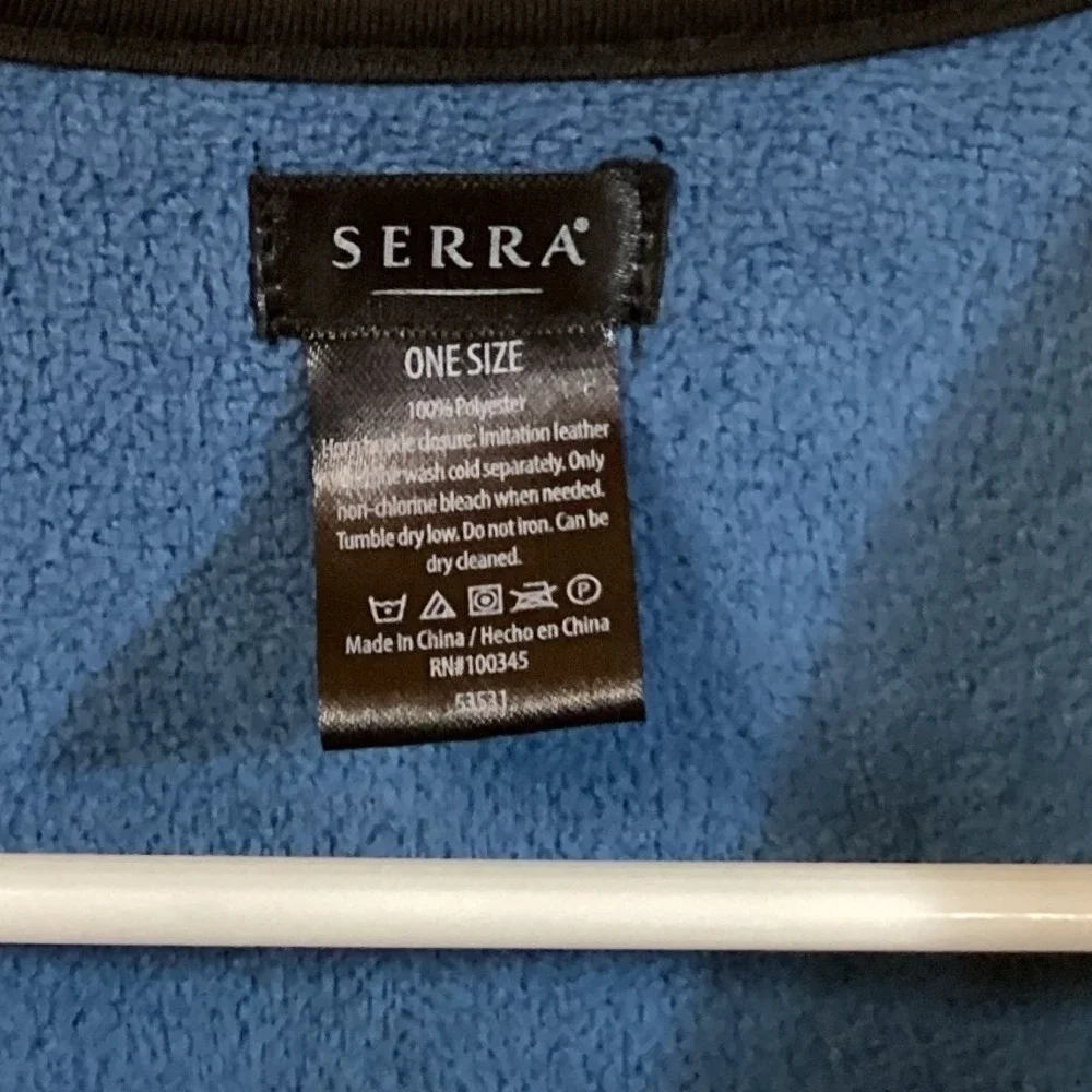 Serra Womens Blue Geometric Fleece Wrap One Size Horn Buckle Closure Open Front
